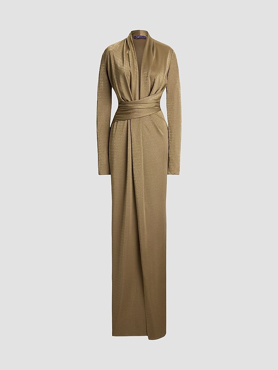 Women's Ashten Metallic Jersey Evening Dress - Antique Gold - Size 8