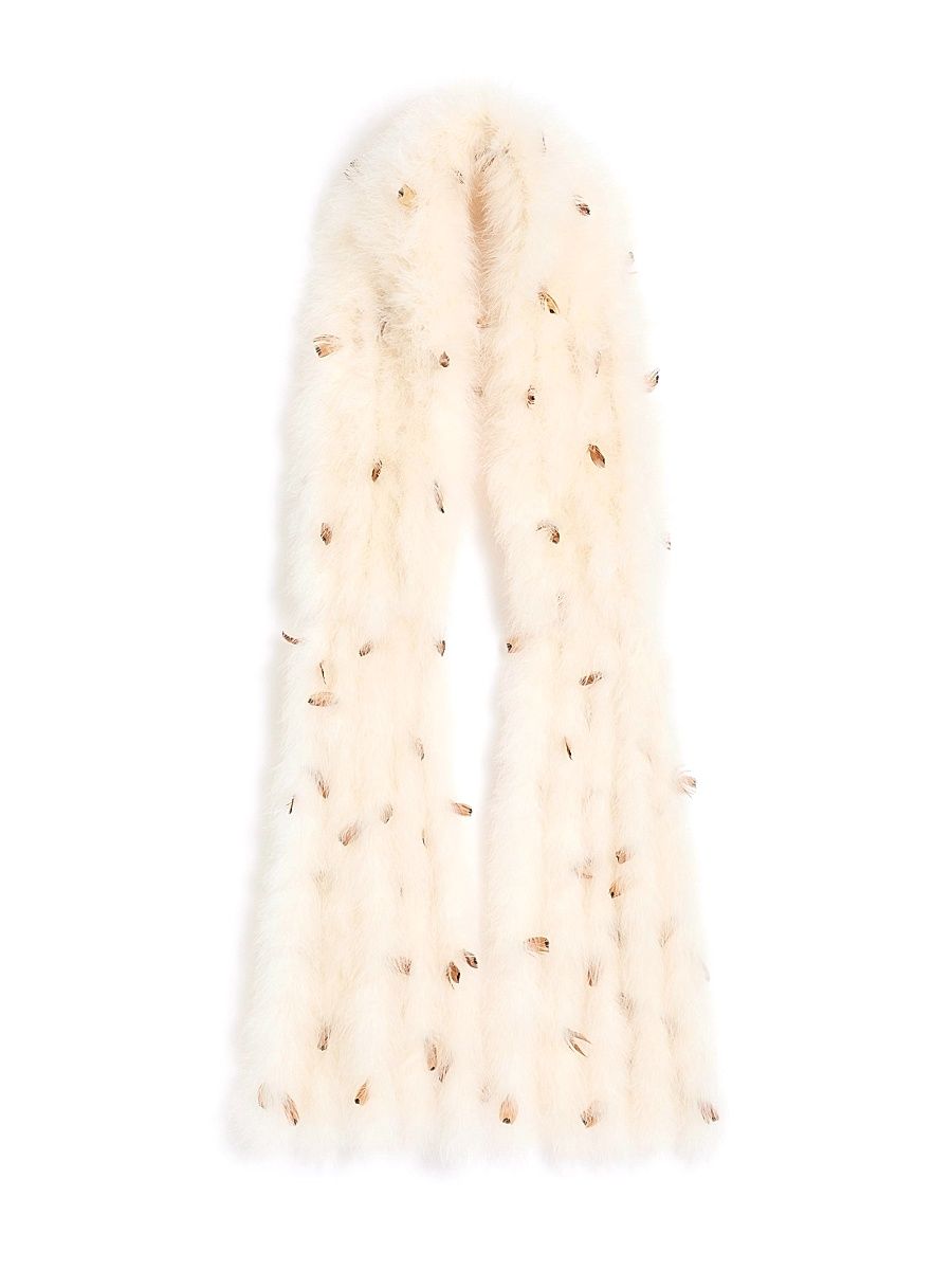 Women's Feathers Scarf - White Brown
