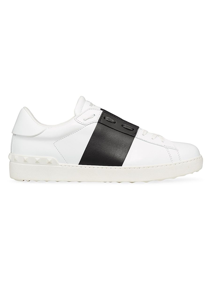 Men's Calfskin Open Sneakers - White Black - Size 12.5
