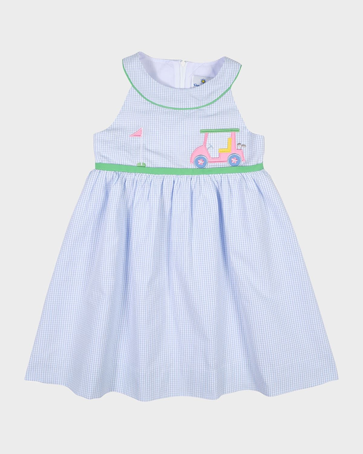 Girl & apos;s Golf Cart Check Seersucker Dress, Size 2T-7