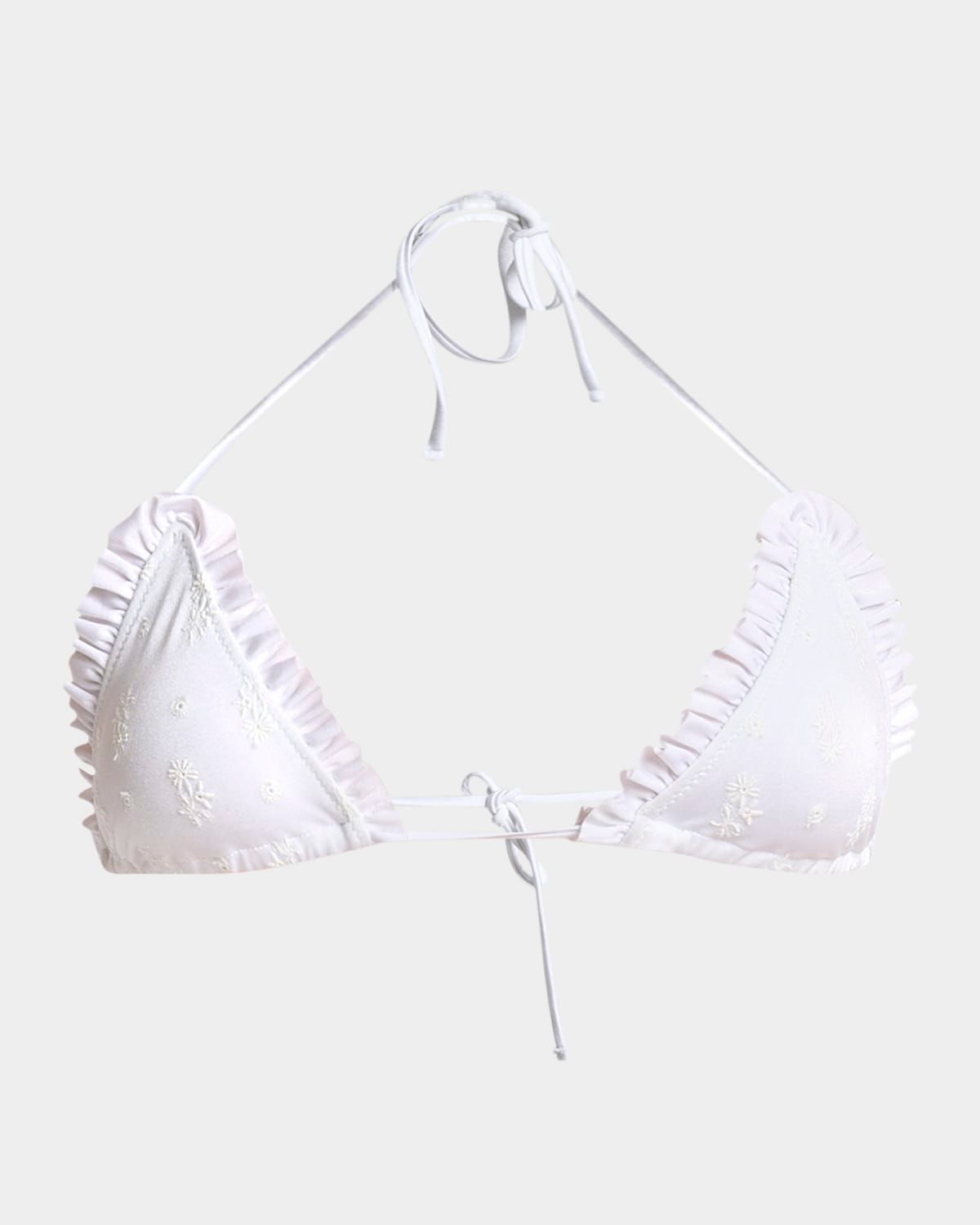 Ruffle-Trim Eyelet Bikini Top
