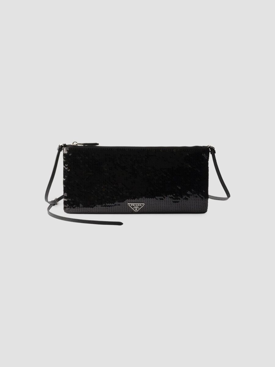 Prada Women's Small Satin and Sequin Shoulder Bag - Black
