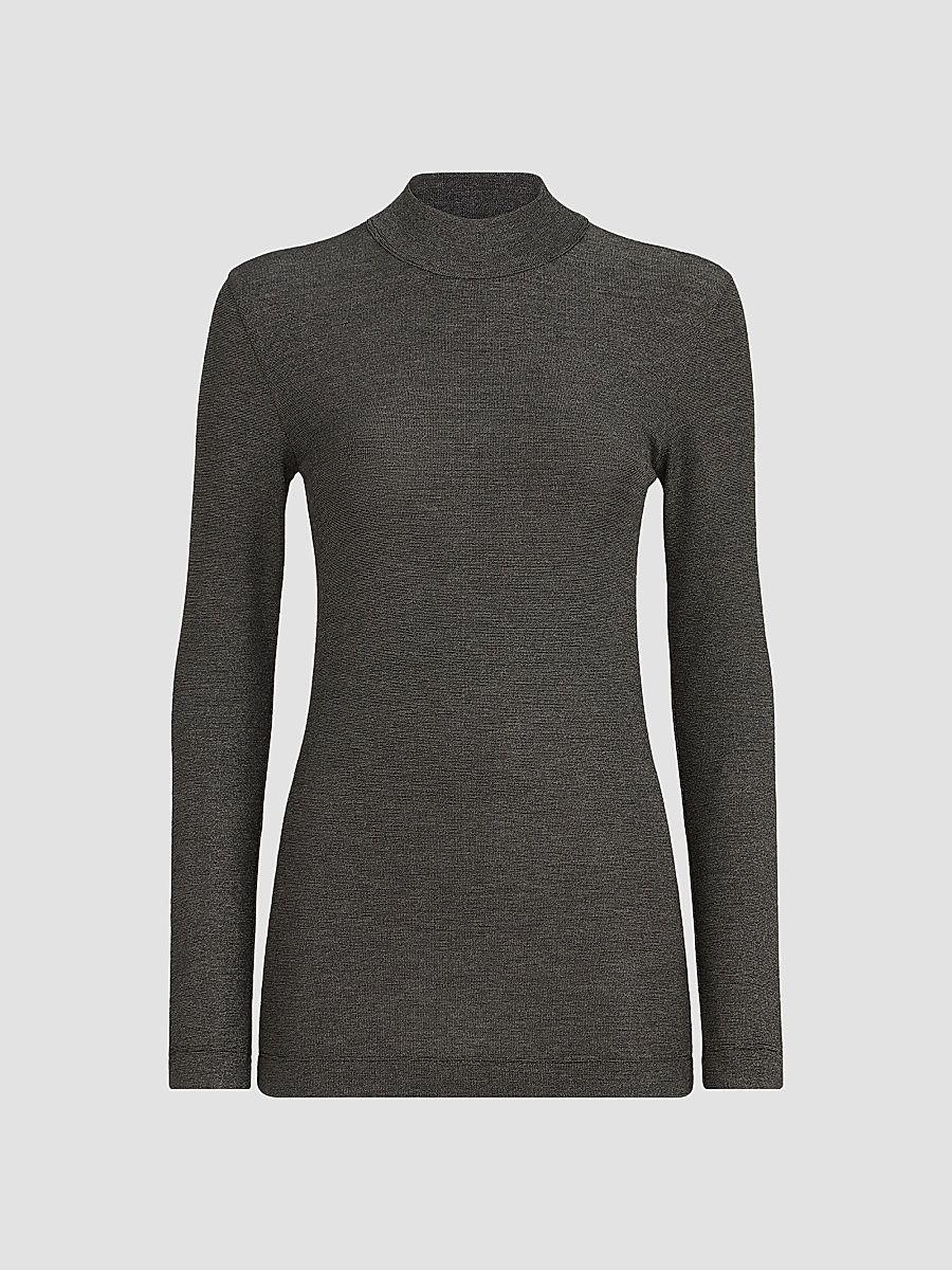 Women's Sparkling Virgin Wool Long Sleeve T-Shirt with Monili - Anthracite - Size XL