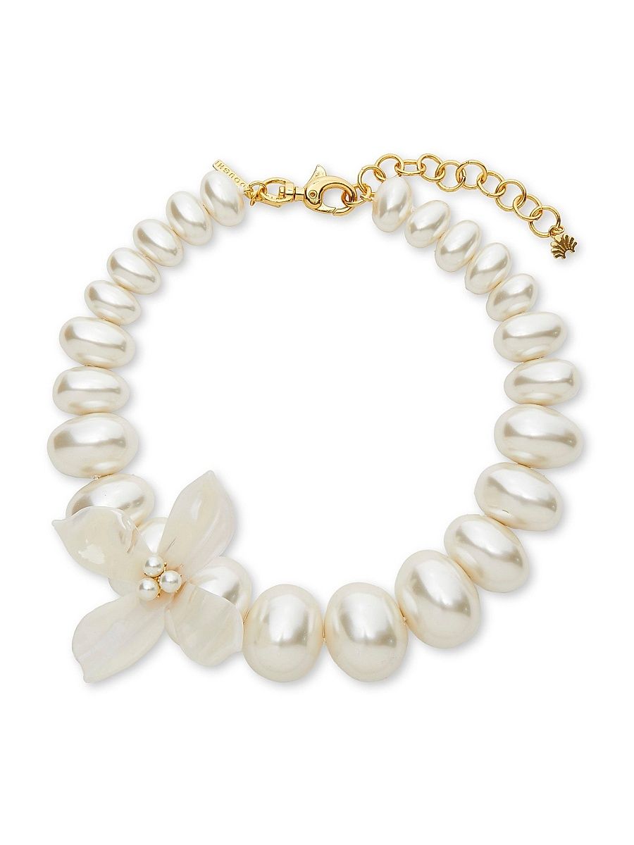 Women's Oleander 14K-Gold-Plated & Acetate Necklace - Mother Of Pearl