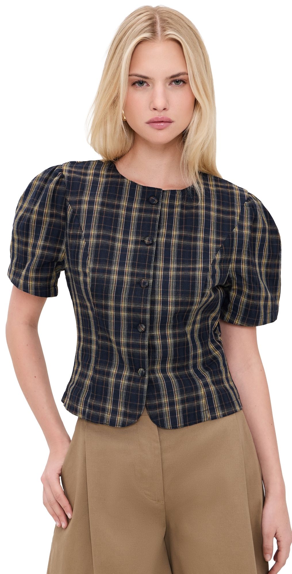 Lioness Femme Blouse Navy Lemon Plaid L