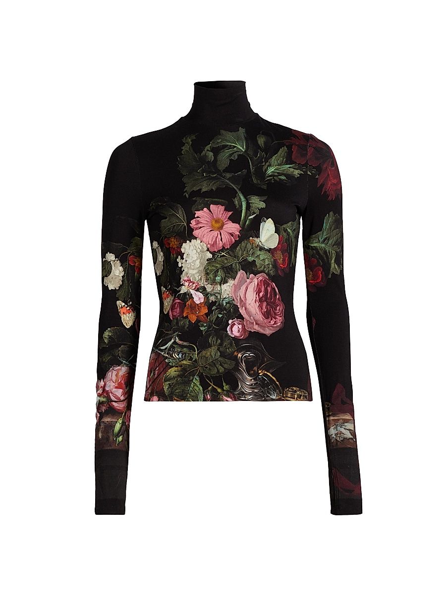 Women's Delaina Floral Jersey Long-Sleeve Turtleneck - Be Still - Size Medium