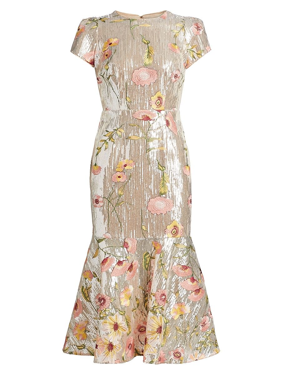 Women's Tahlia Floral Sequined Flounce Cocktail Dress - Silver Multi - Size 4