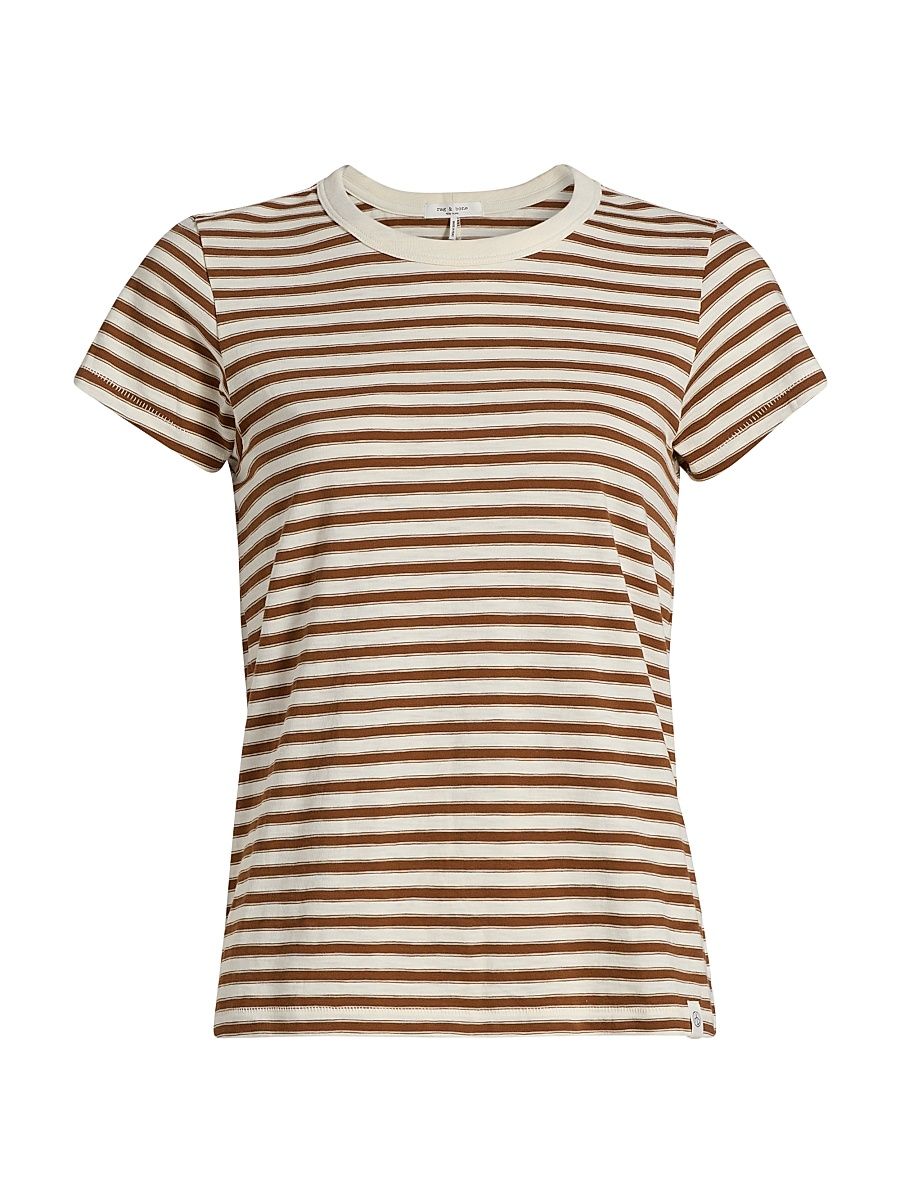 Women's The Slub Stripe T-Shirt - Warm Brown - Size XXS