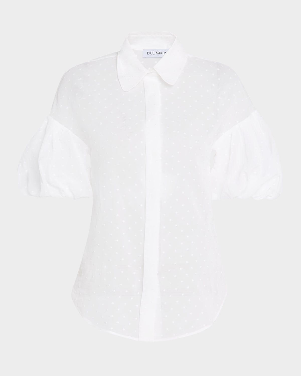 Polka-Dot Puff-Sleeve Button-Down Shirt