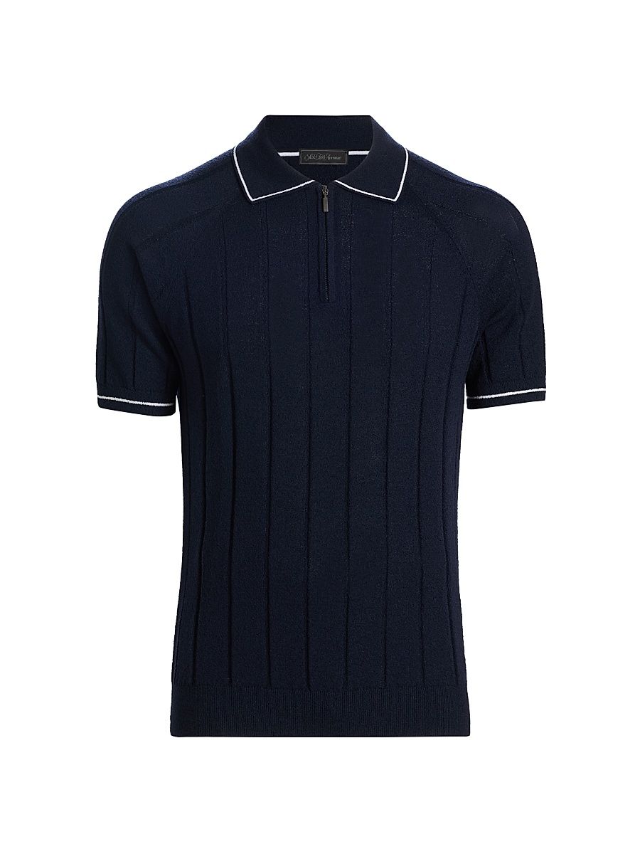 Men's Terry Rib-Knit Zip Polo Shirt - Navy - Size XXL