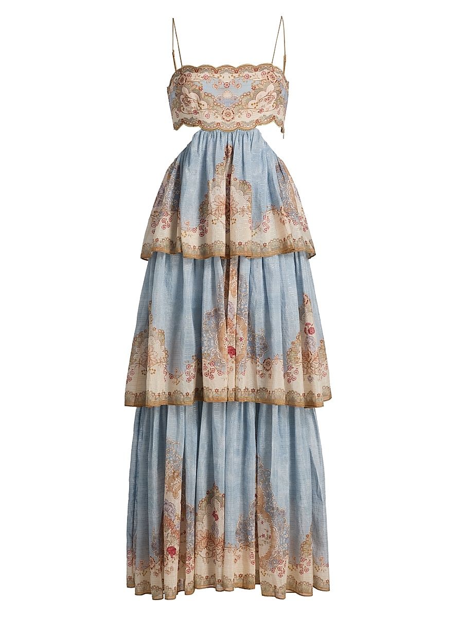 Women's Daylight Printed Tiered Maxi Dress - Wallpaper Floral Denim - Size 10