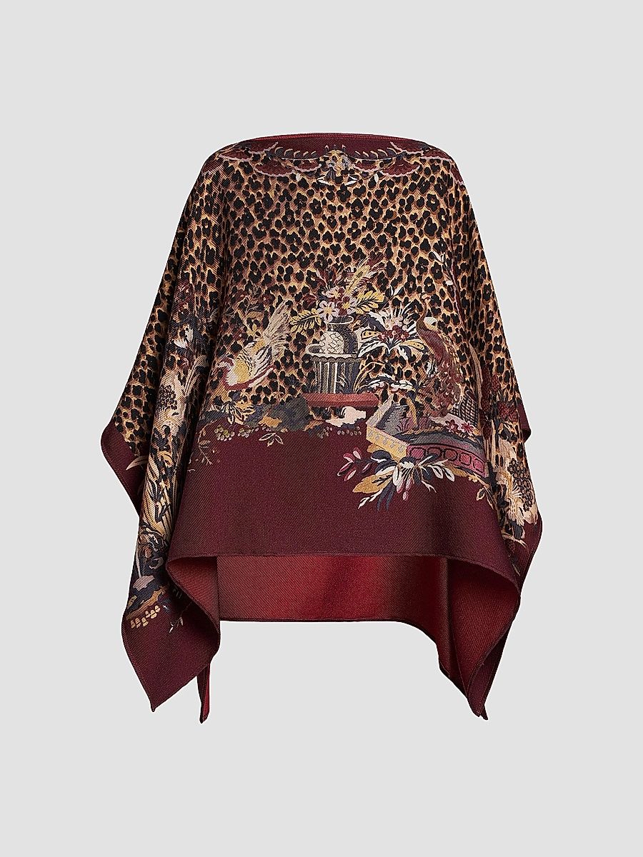 Women's Leopard-Print Wool Poncho - Stampa F Do Bordeaux