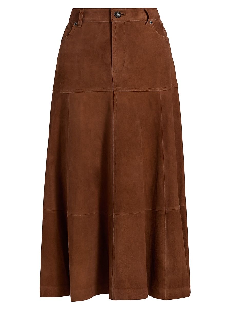 Women's Matty Suede Midi-Skirt - Cognac - Size 14