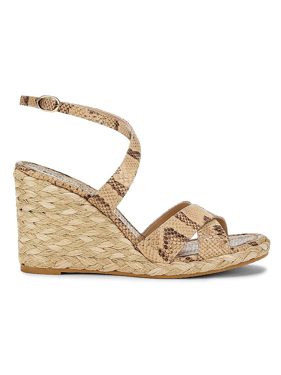 Women's Alyssa Snake-Embossed Leather Wedge Sandals - Camel - Size 9.5