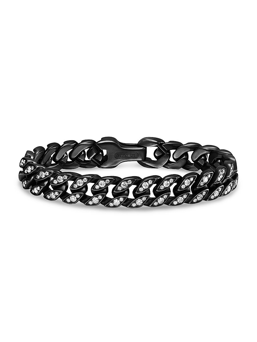Men's Curb Chain Bracelet in Titanium - Diamond - Size Medium