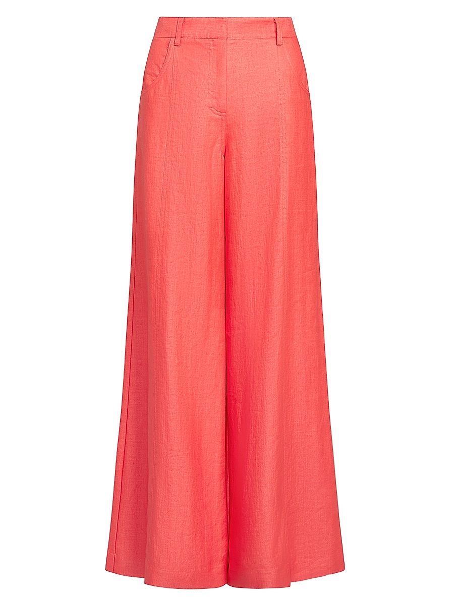 Women's Dees Cotton-Linen Wide-Leg Trousers - Red - Size 12