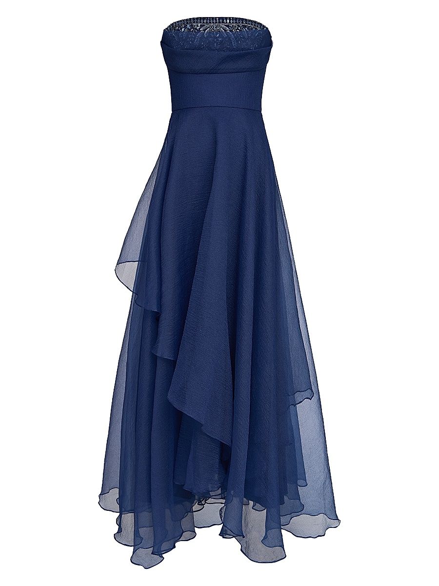Women's Aubrey Beaded Organza Strapless Gown - Navy - Size 4