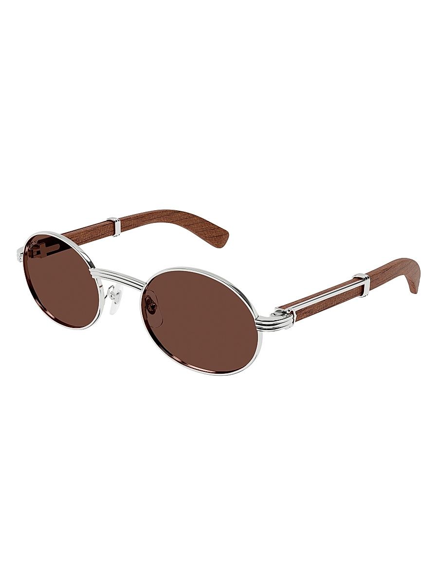 Men's Première De Cartier 53MM Oval Sunglasses - Silver Brown