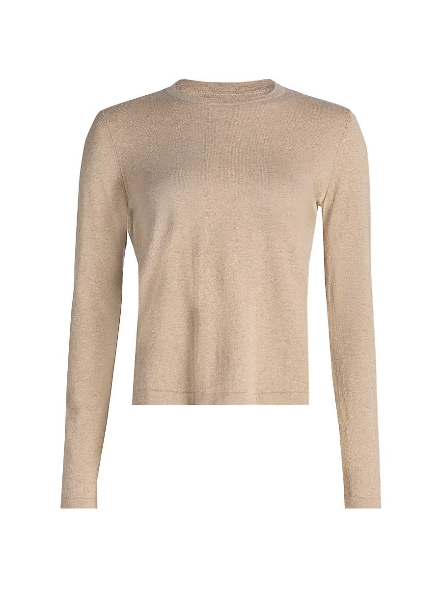 Women's Cotton-Cashmere Long-Sleeve T-Shirt - Heather Oat - Size Large