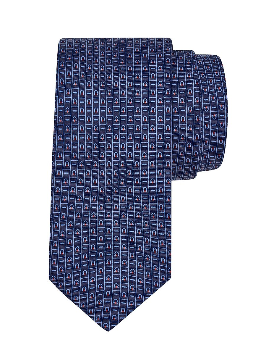 Men's Viva Silk Gancini Tie - Navy Rosso
