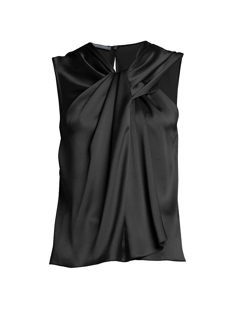 Women's Satin Draped Top - Black - Size 4