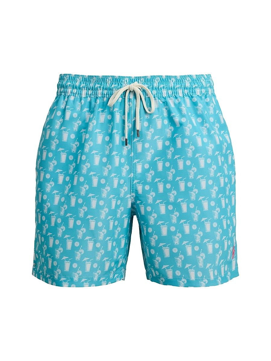 Men's Cocktail Print Swim Trunks - Blue Polo Cocktail Convo - Size Large