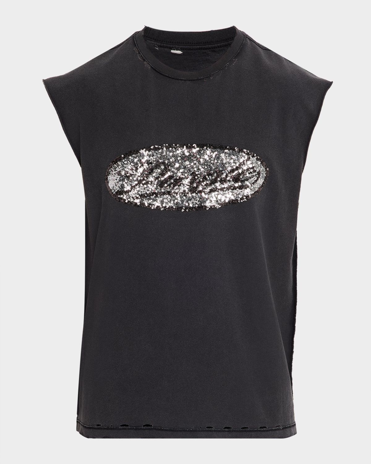 Men & apos;s Sequin-Logo Distressed Cotton Tank Top
