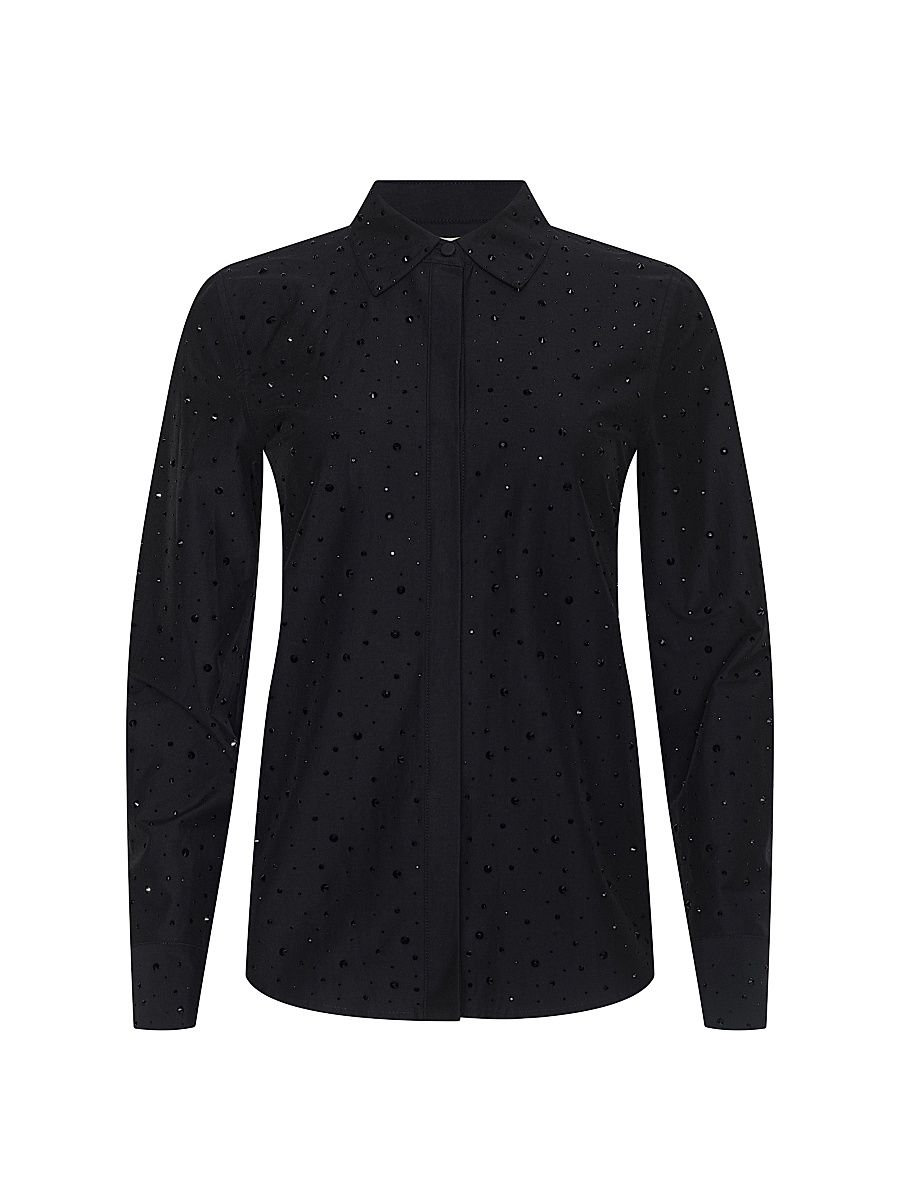 Women's Ellery Crystal-Embellished Cotton-Blend Blouse - Black Crystal - Size Large