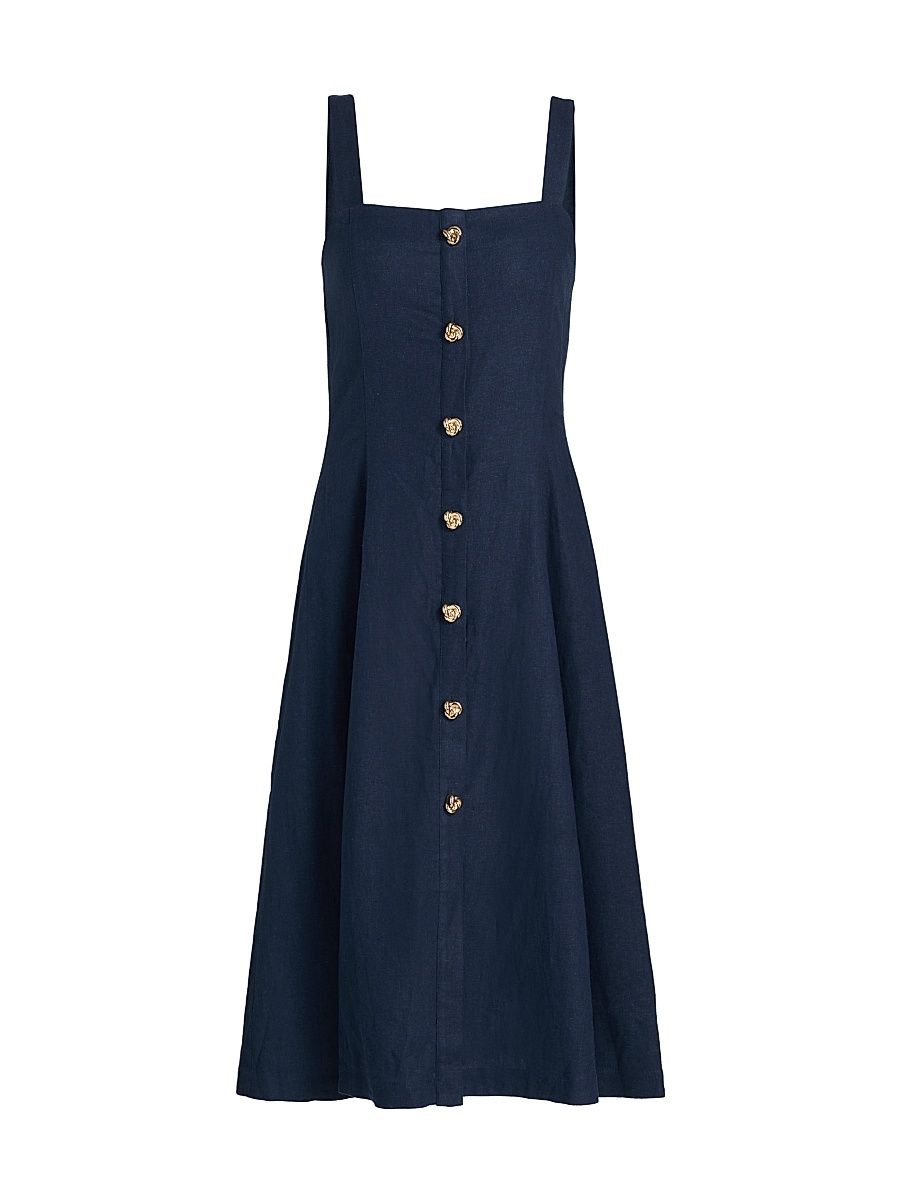 Women's Freida Linen-Blend Midi-Dress - French Navy - Size Large
