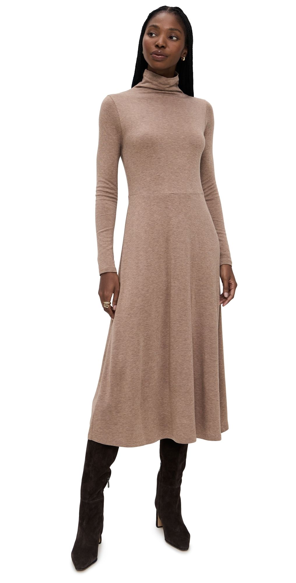 Vince Cozy Long Sleeve Funnel Neck Dress H Doe L