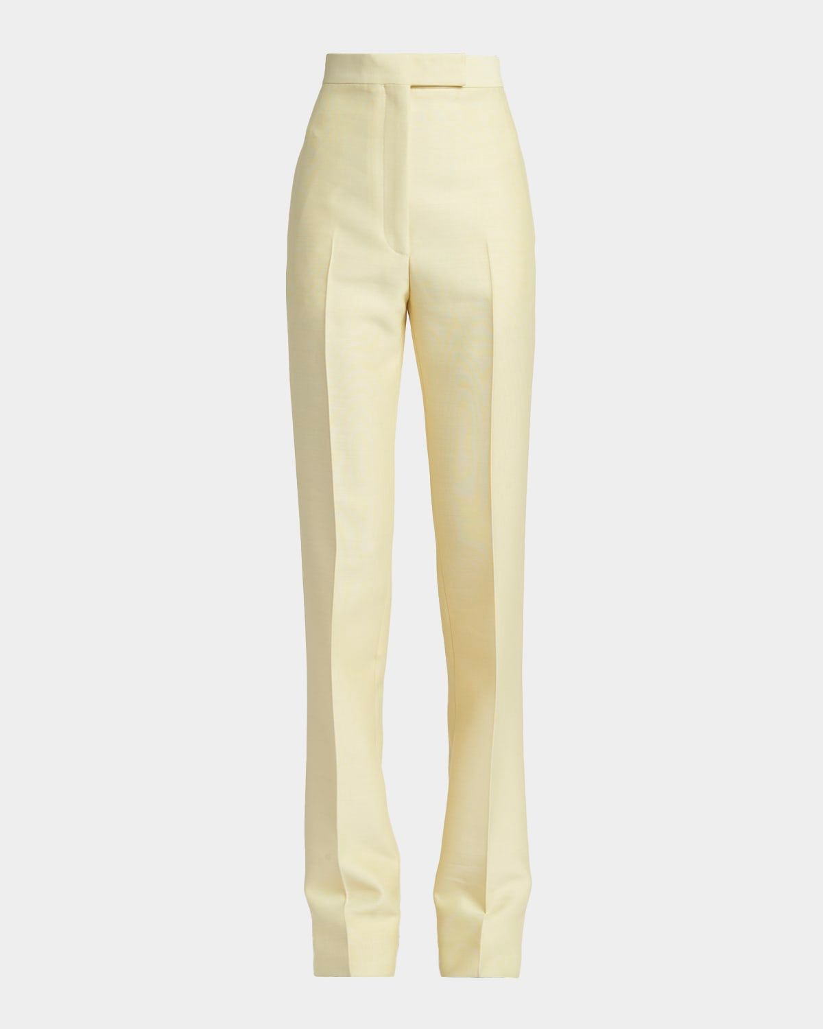 High-Rise Wool-Silk Straight-Leg Pants