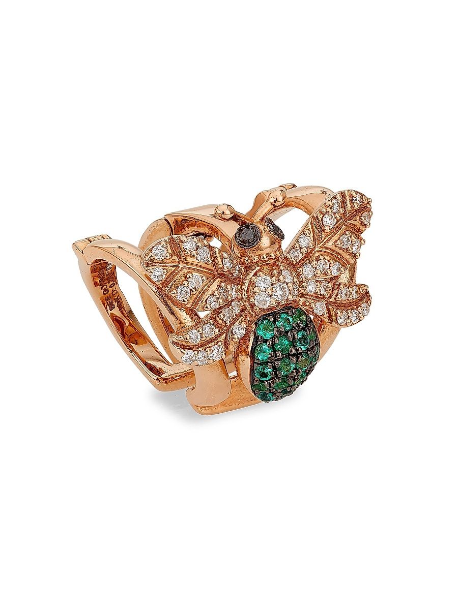 Women's Honey Queen Bee 14K Rose Gold, Diamond & Emerald Ear Cuff