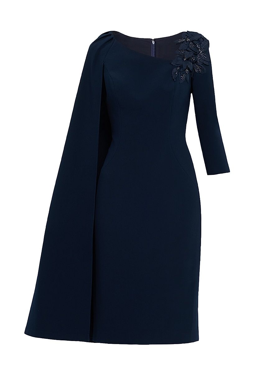 Women's Cape-Sleeve Crepe Asymmetric Knee-Length Dress - Navy - Size 6