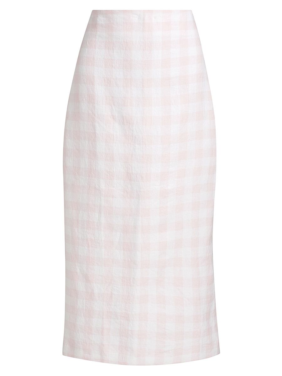 Women's Biselle Checked Linen Midi-Skirt - Angel Pink - Size 6