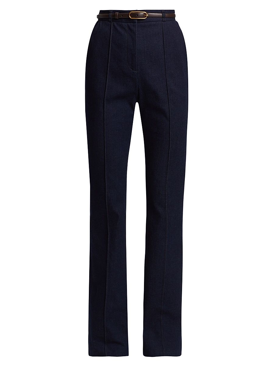 Women's Gracie Stretch-Denim Belted Pants - Midnight Wash - Size 8