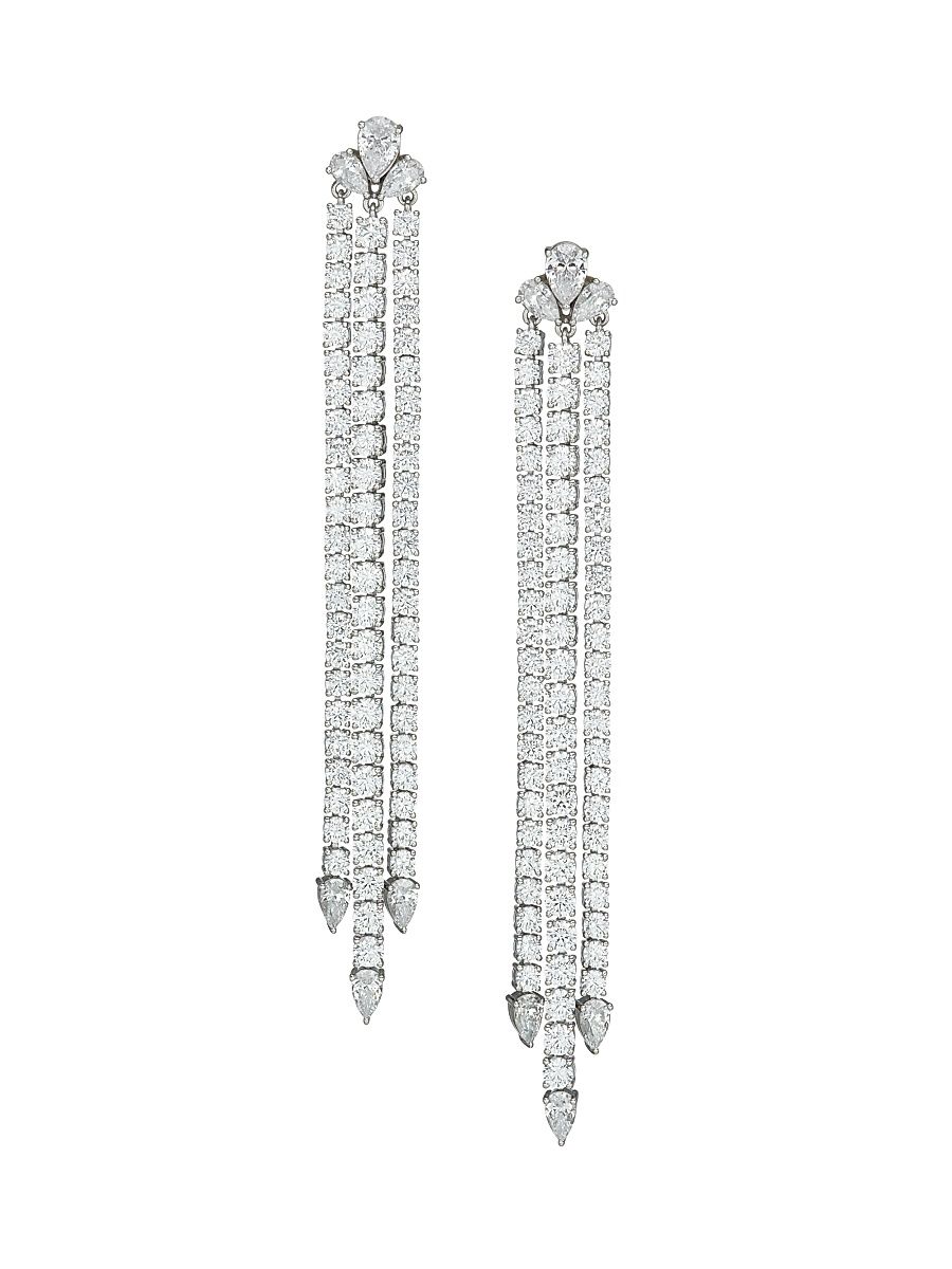 Women's Daytime Rhodium-Plated Linear Fringe Earrings - Silver
