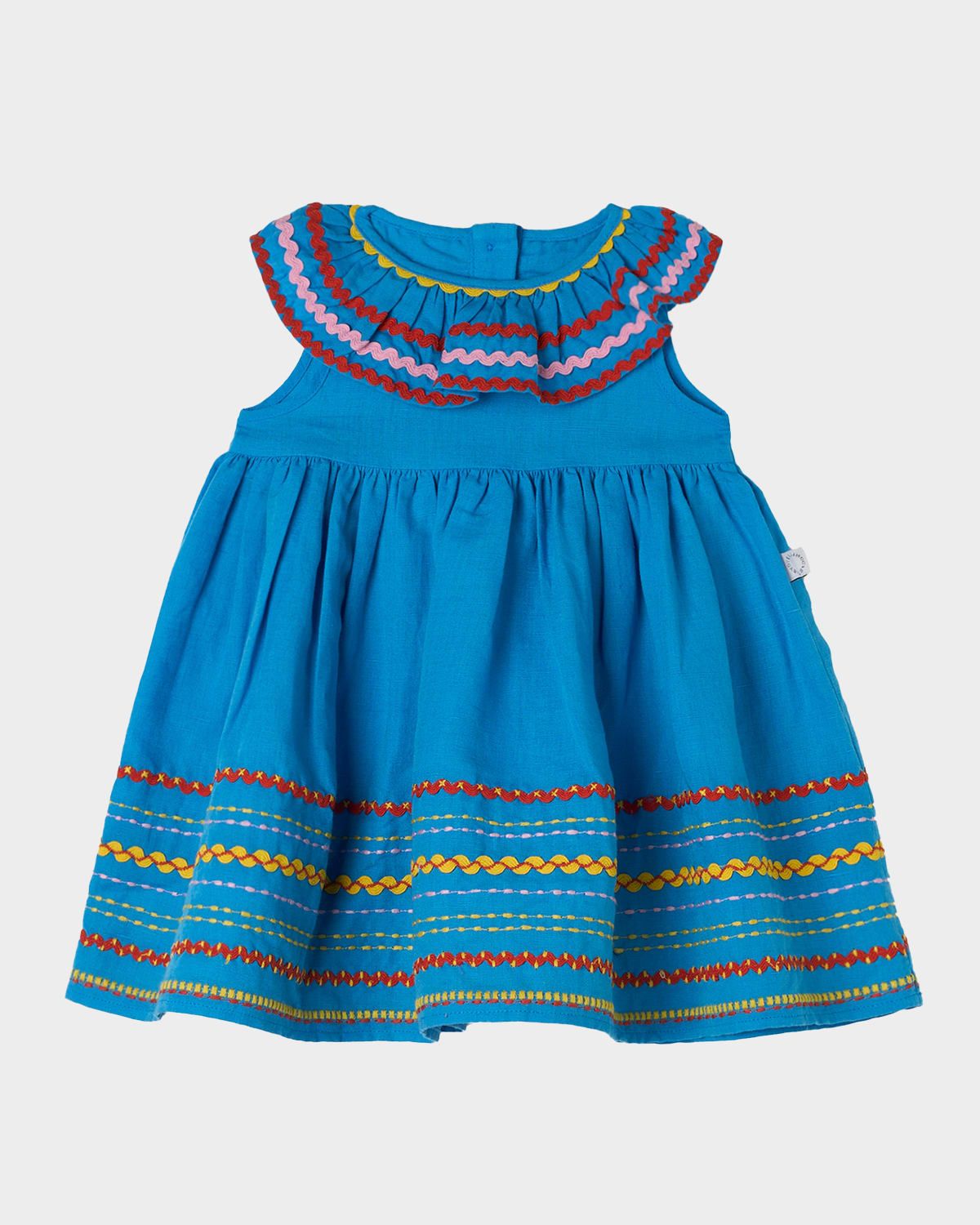 Girl & apos;s Sleeveless Embroidered Linen & Cotton Dress, Size 6M-3