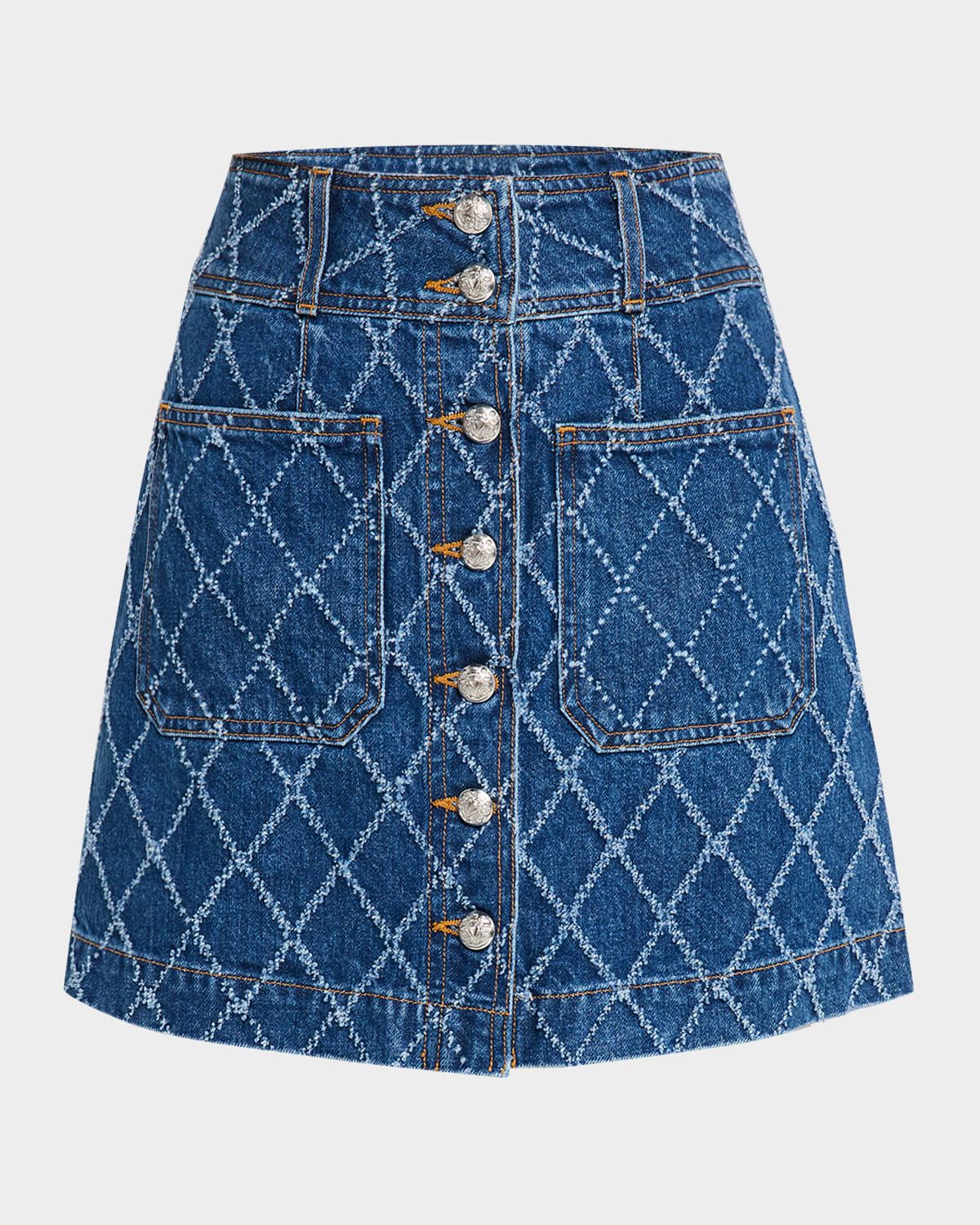Moxie Diamond-Print Denim Mini Skirt