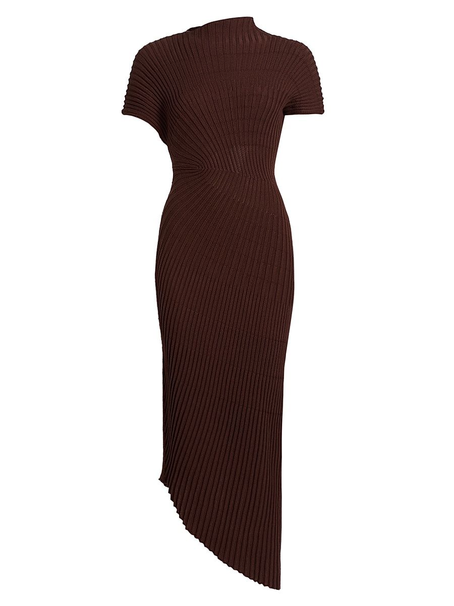 Women's Chrysta Rib-Knit Asymmetric Midi-Dress - Java - Size Large