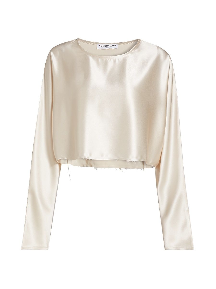 Women's Emilia Satin Crop Blouse - Champagne - Size Large
