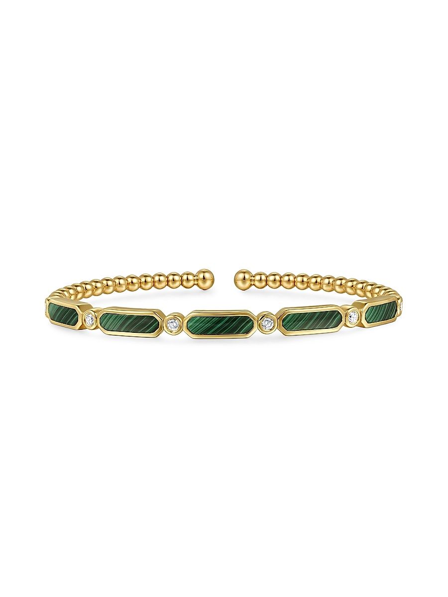 Women's Bujukan 14K Yellow Gold, Malachite & 0.21 TCW Diamond Cuff Bracelet - Yellow Gold