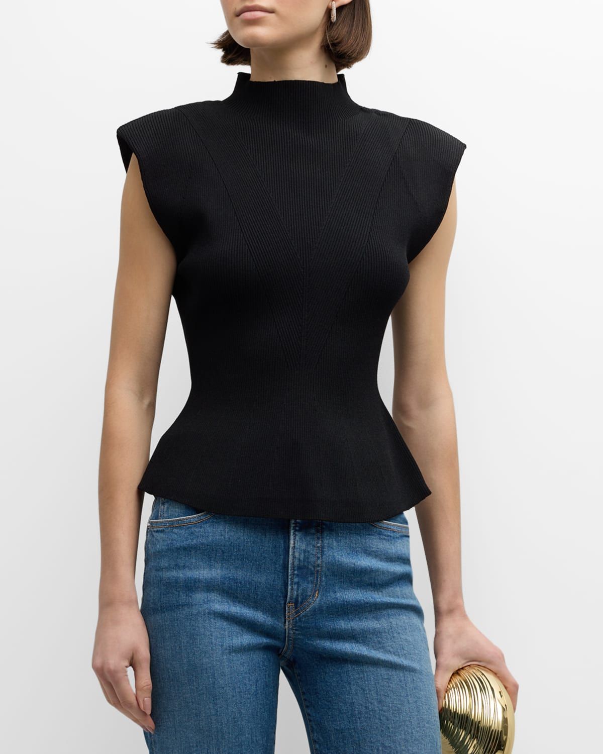 Cio Ribbed Mock-Neck Top