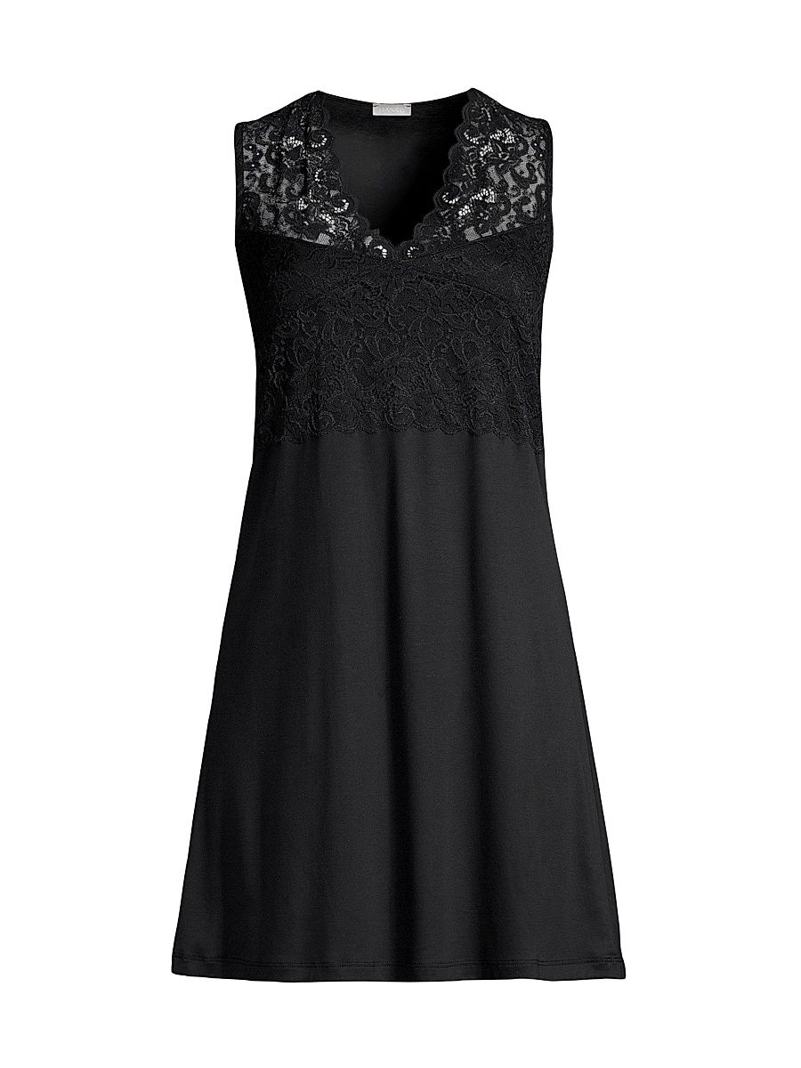 Women's Moments Lace Tank Night Gown - Black - Size Large