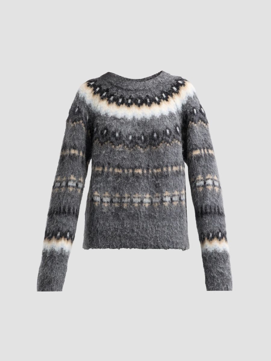 A. L.C. Women's Clara Fair Isle Alpaca-Wool Sweater - Charcoal Combo - Size XL