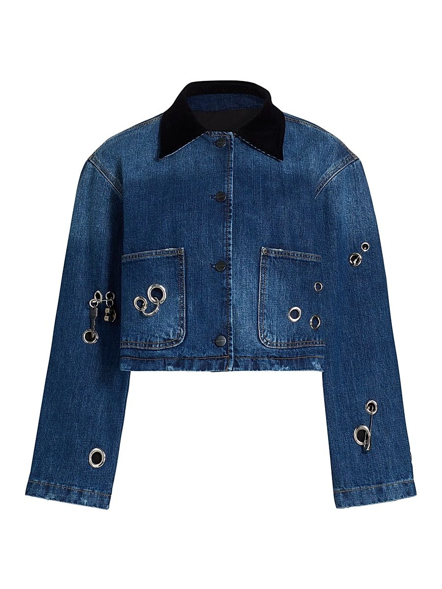 Women's Grommet Denim Utility Jacket - Medium Wash Indigo - Size XS