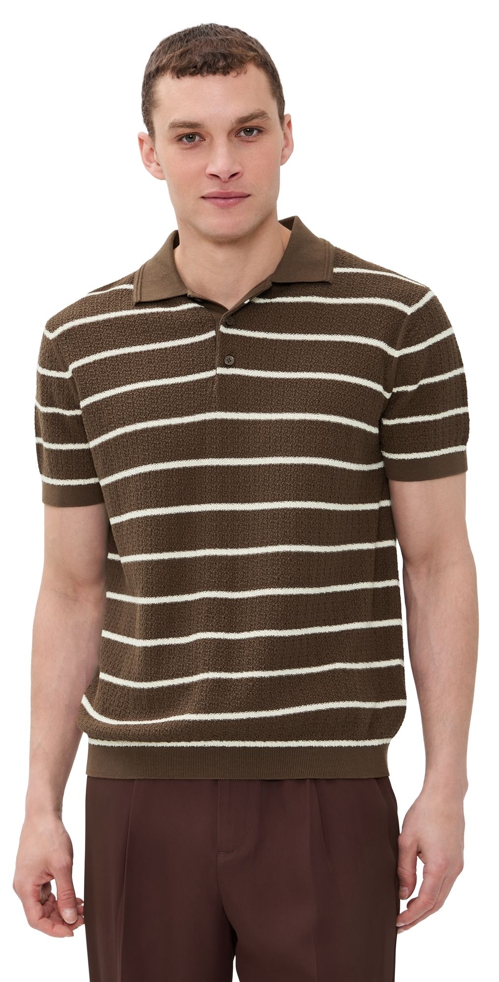 SIMKHAI Calum Polo Chocolate Stripe L