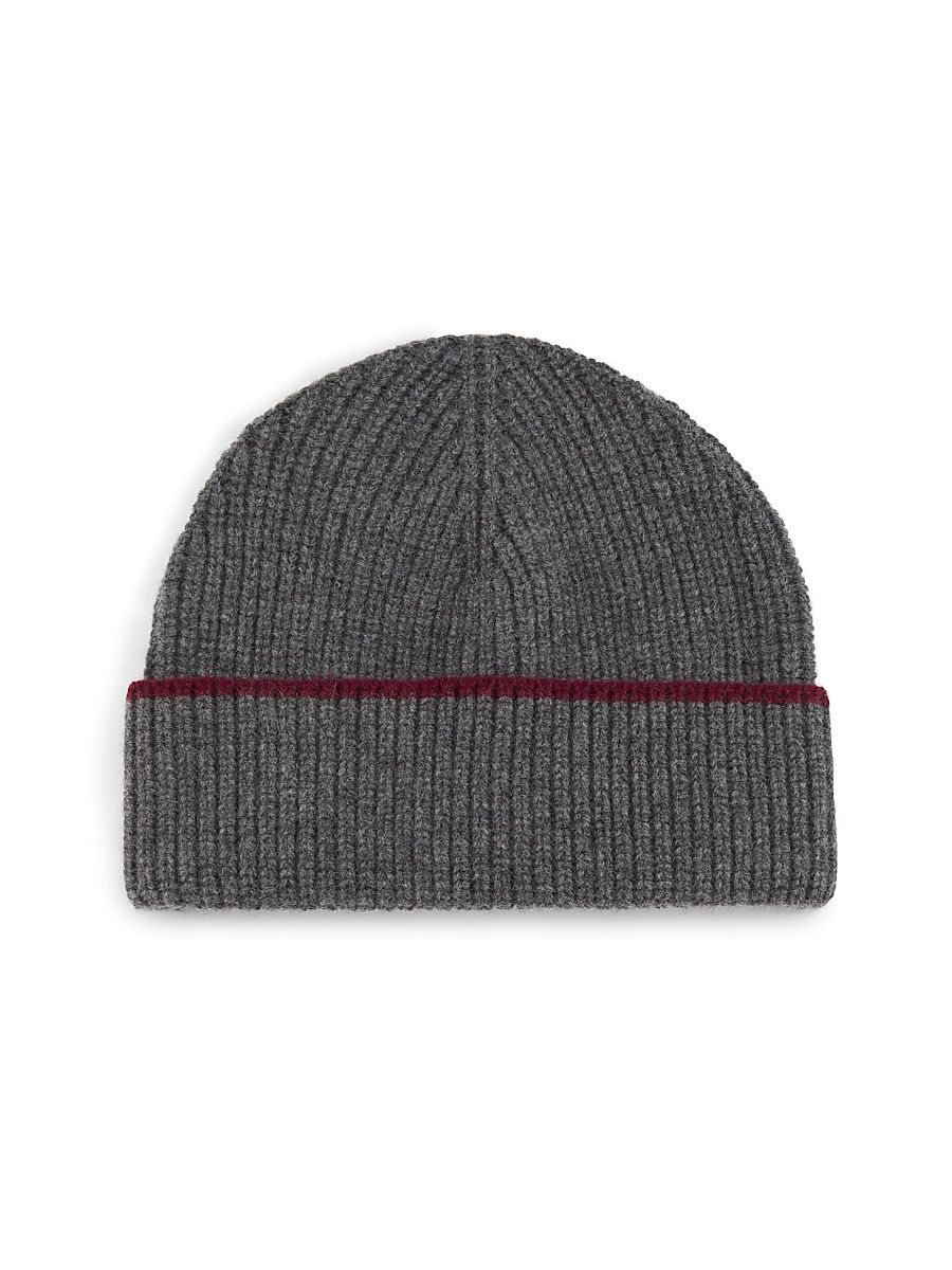 Men's Tipped Cashmere Beanie - Grey Burgundy