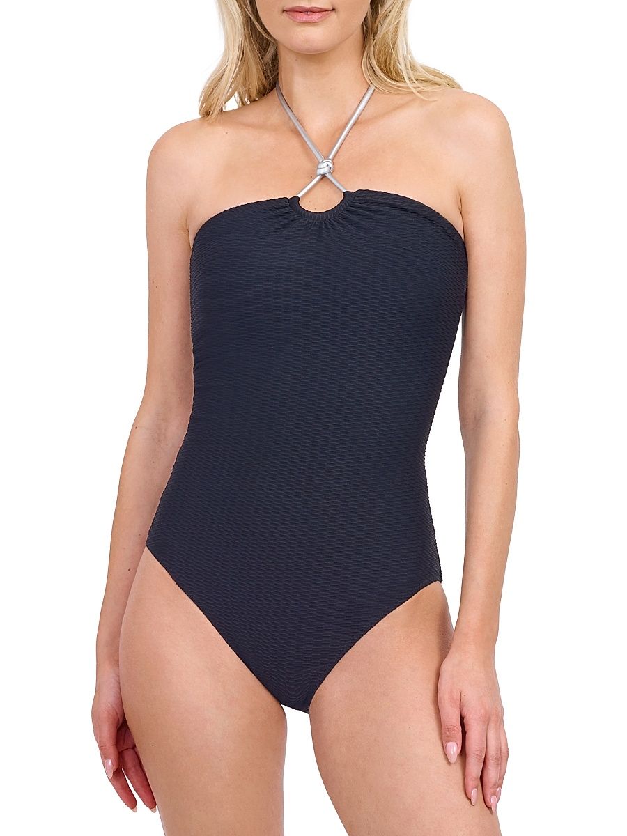 Women's Harbourside Knotted Bandeau Halter One-Piece Swimsuit - Black - Size 18
