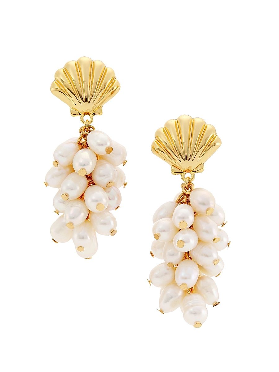 Women's Gold-Plate & Pearl Cluster Drop Earrings - Gold