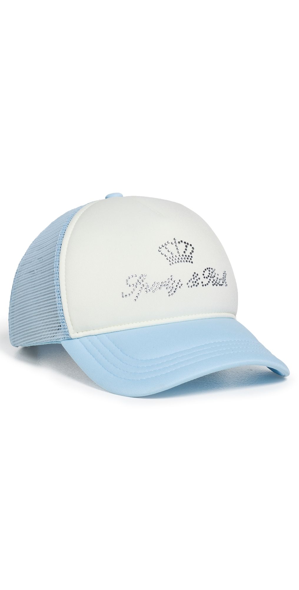 Sporty & Rich Juicy Crown Trucker Hat White/Sky Blue One Size